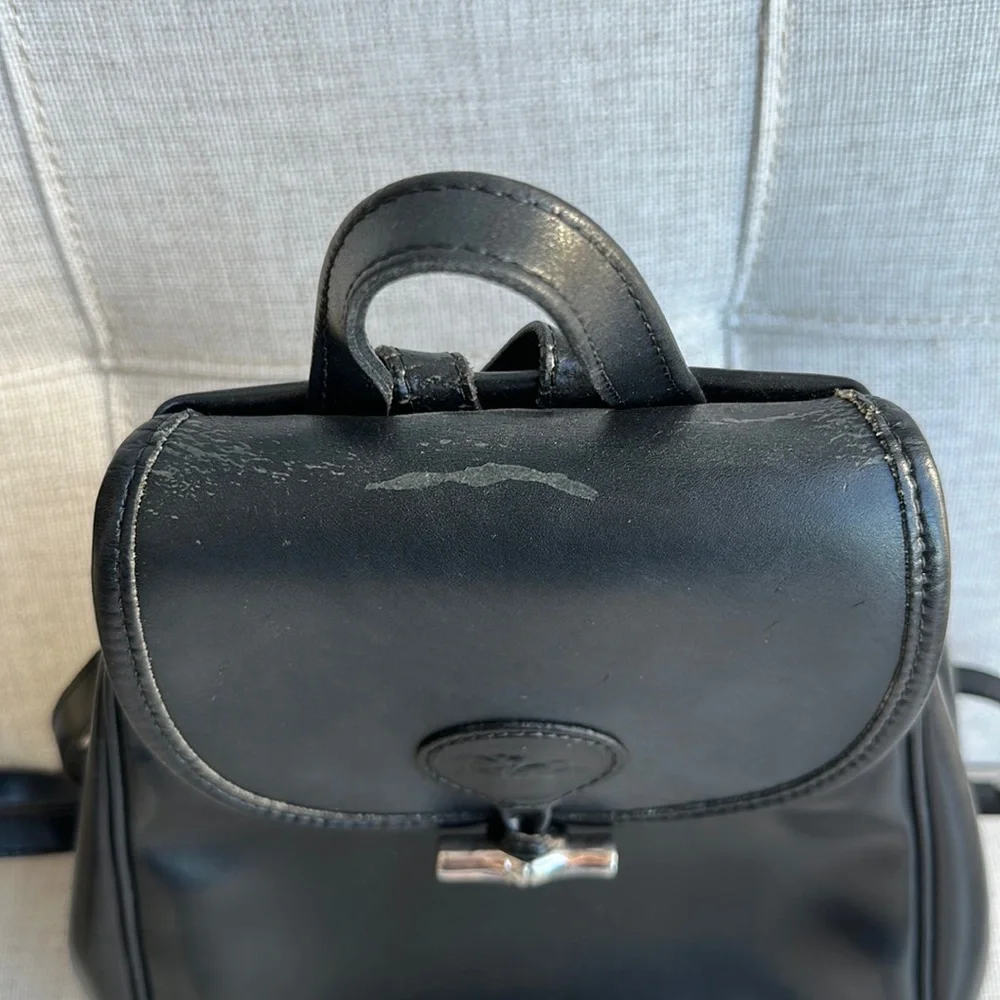 Longchamp Vintage Leather Adjustable Backpack - Black - Picture 9 of 9